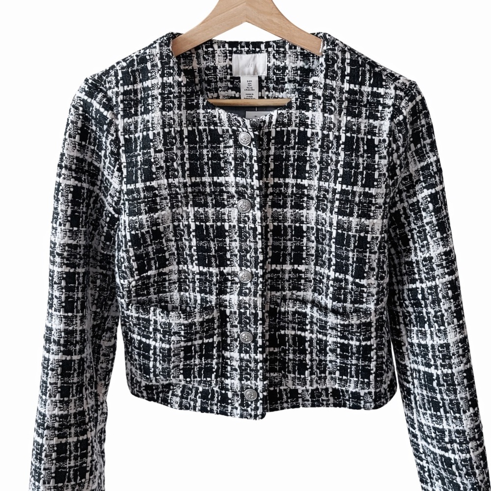 H&M Black and White Tweed Blazer